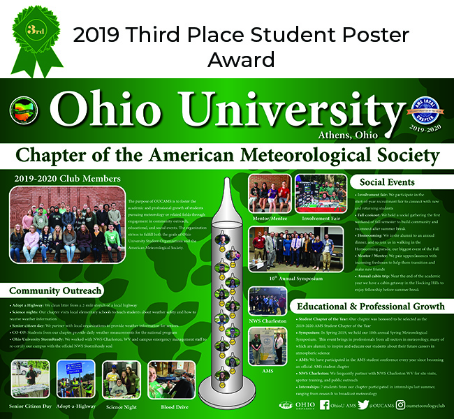 Ohio University chapter poster has a chemistry theme with text and pictures of chapter members