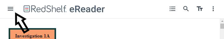 Top menu of online reader with arrow pointed at 3 horizontal lines on the left