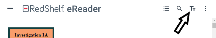 Online reader top menu with arrow pointed at the two T on the right