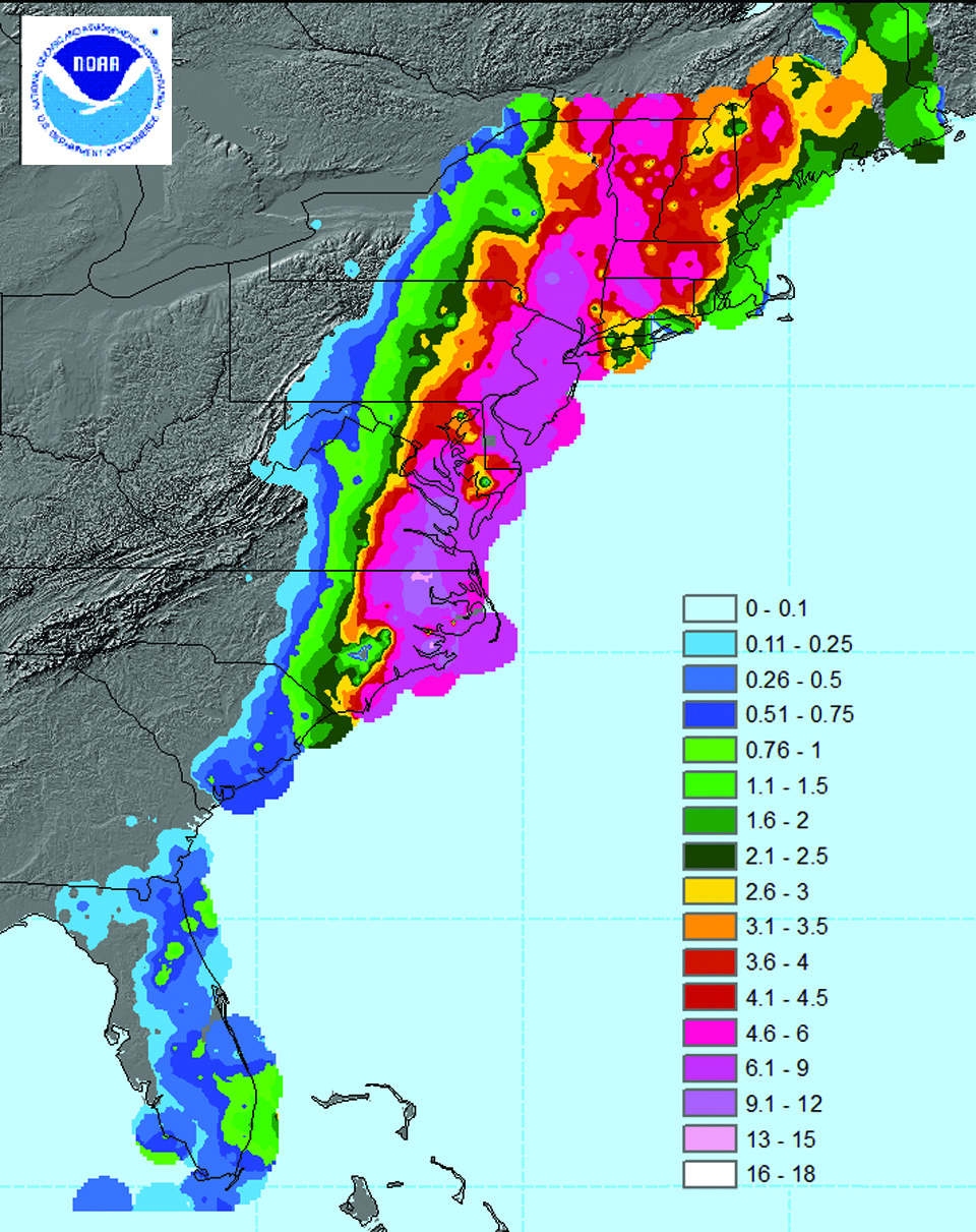 map of Irene cumulative rainfall