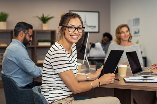 Intern at computer