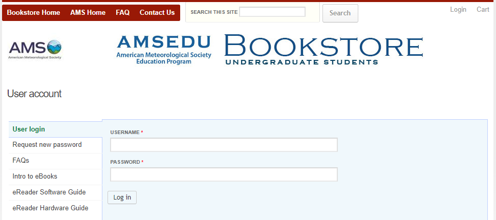 Bookstore User Account page with Username and Password fields in the center