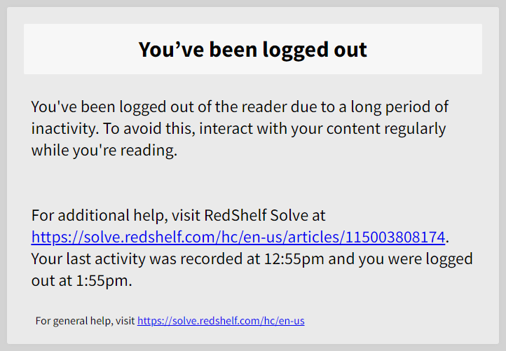 Screenshot of timed out message: You've been away too long